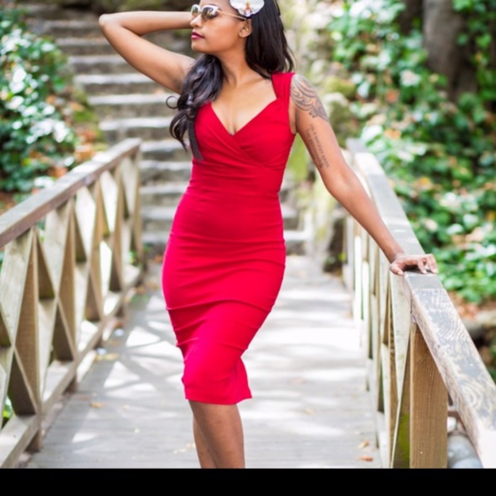 Rock Steady Diva Red Pinup Wiggle Dress Retro Glamour | Size M (Fits Small)
